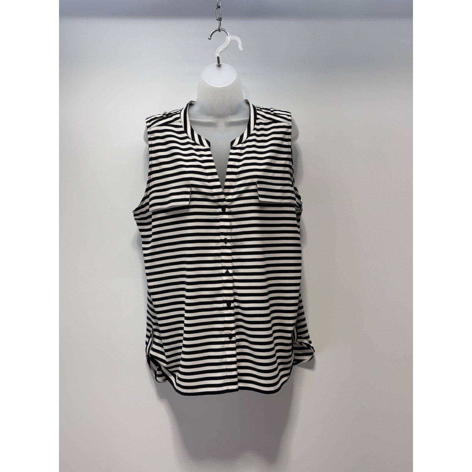 Calvin Klein Black White Striped Blouse Sleeveless Top Women’s Size X-Large
