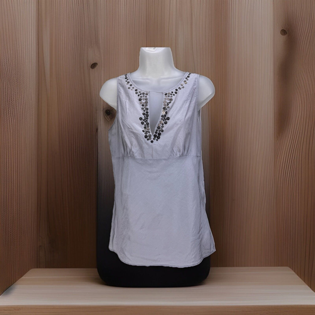 New York & Company Silk Cotton Sleeveless Sequin Top Gray Woman Size 6 Zip Side