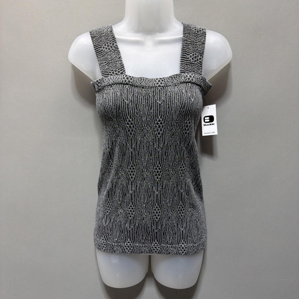 BKE Core Fitted Tank Womens M/L Gray Square Neck Textured Stretch Sleeveless NWT
