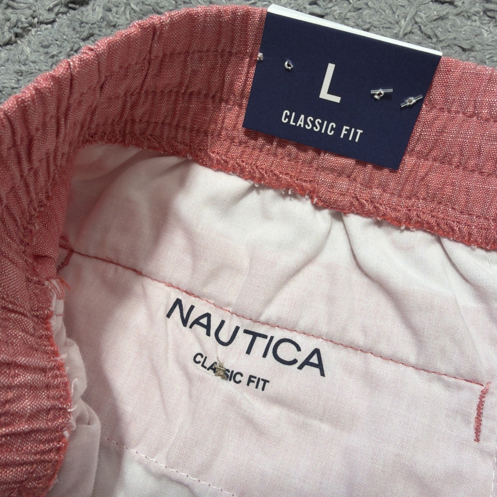 Men’s Nautica 7” Classic Fit Chambray Boardwalk Shorts In Mineral Red Size L NWT