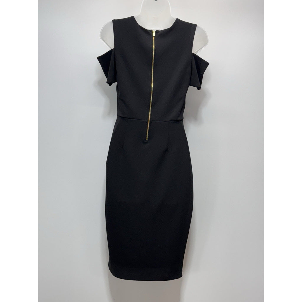 Express Black Lined Short Dress Zip Back Cut Out Cold Shoulder Size 4