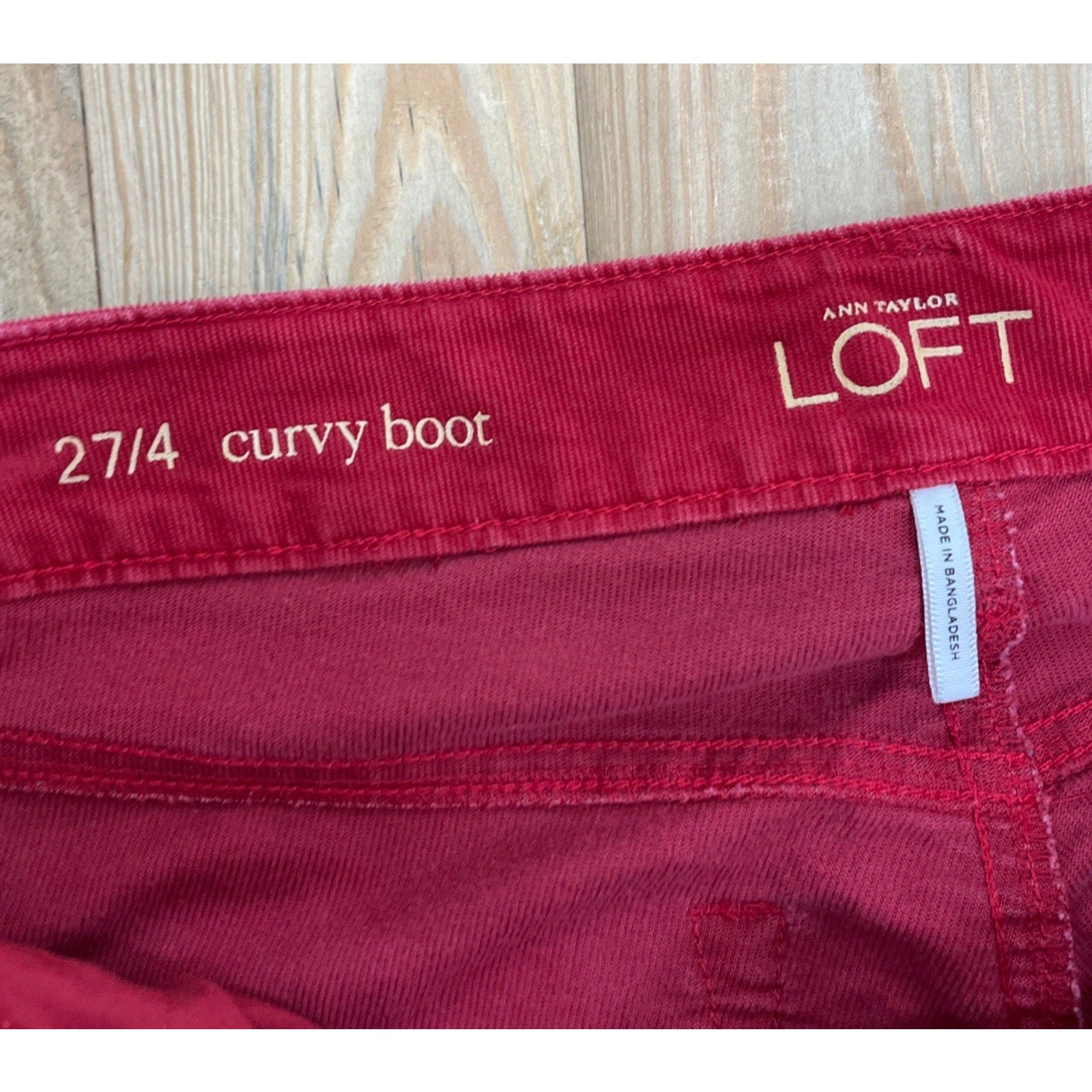 Loft Womens Corduroy Pants Corduroy 27/4 Curvy Boot Cut Trousers Red