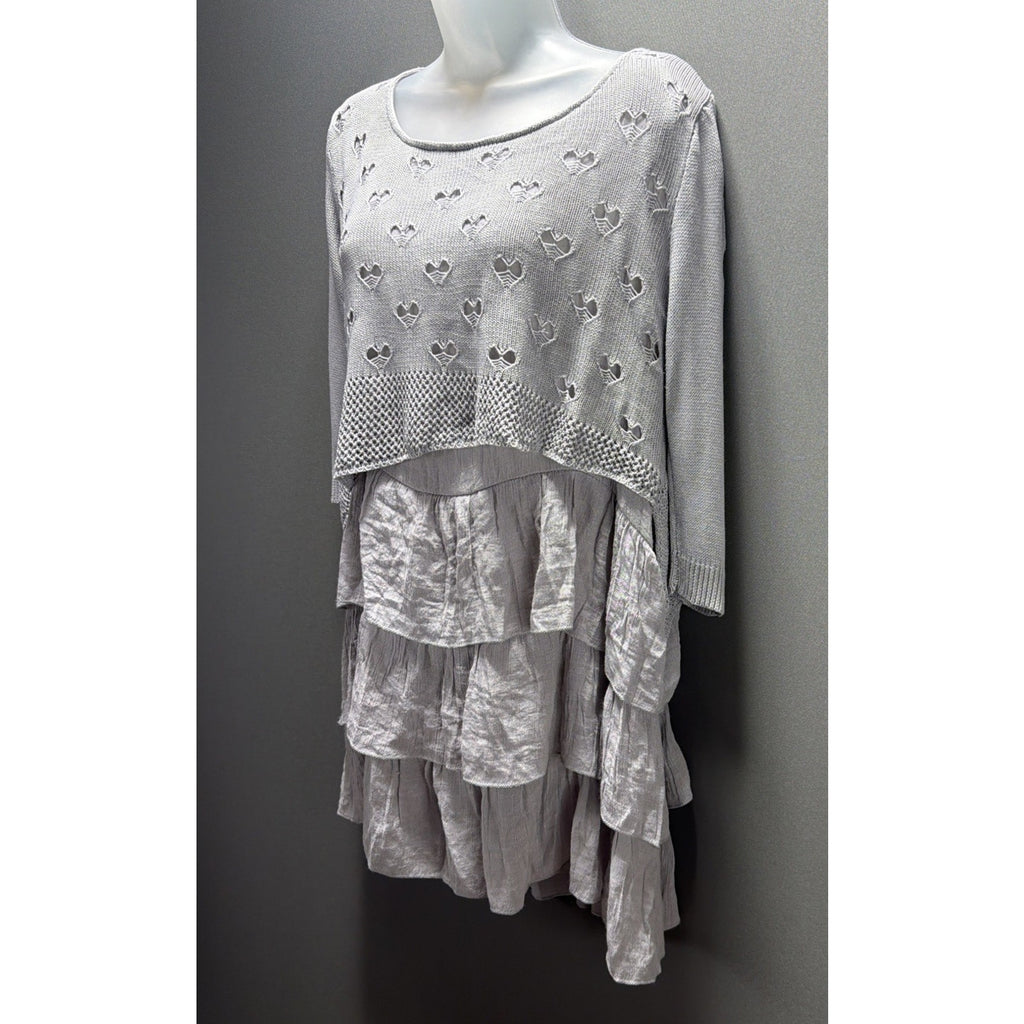 Selfie Couture By Trendology Grey 3/4 Sleeve Tiered Sweater Mini Dress Tunic M/L