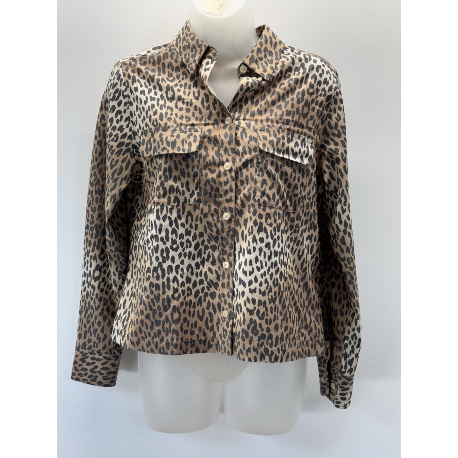 Chico's Button-Down Tunic Animal Print Pockets Modal Blend Long Sleeve Women’s 0