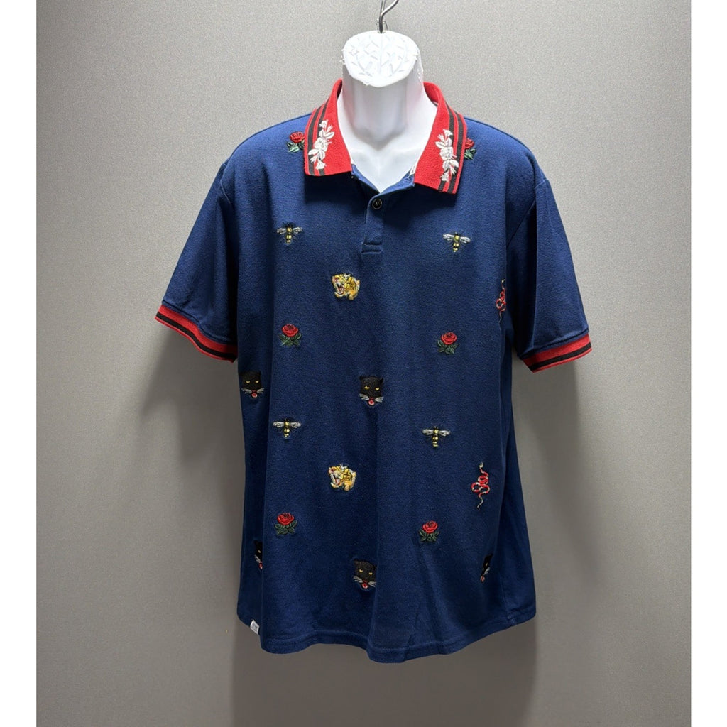 RS1NE Men's Embroidered Blue Short Sleeve Polo Shirt Sz 2XL Streetwear