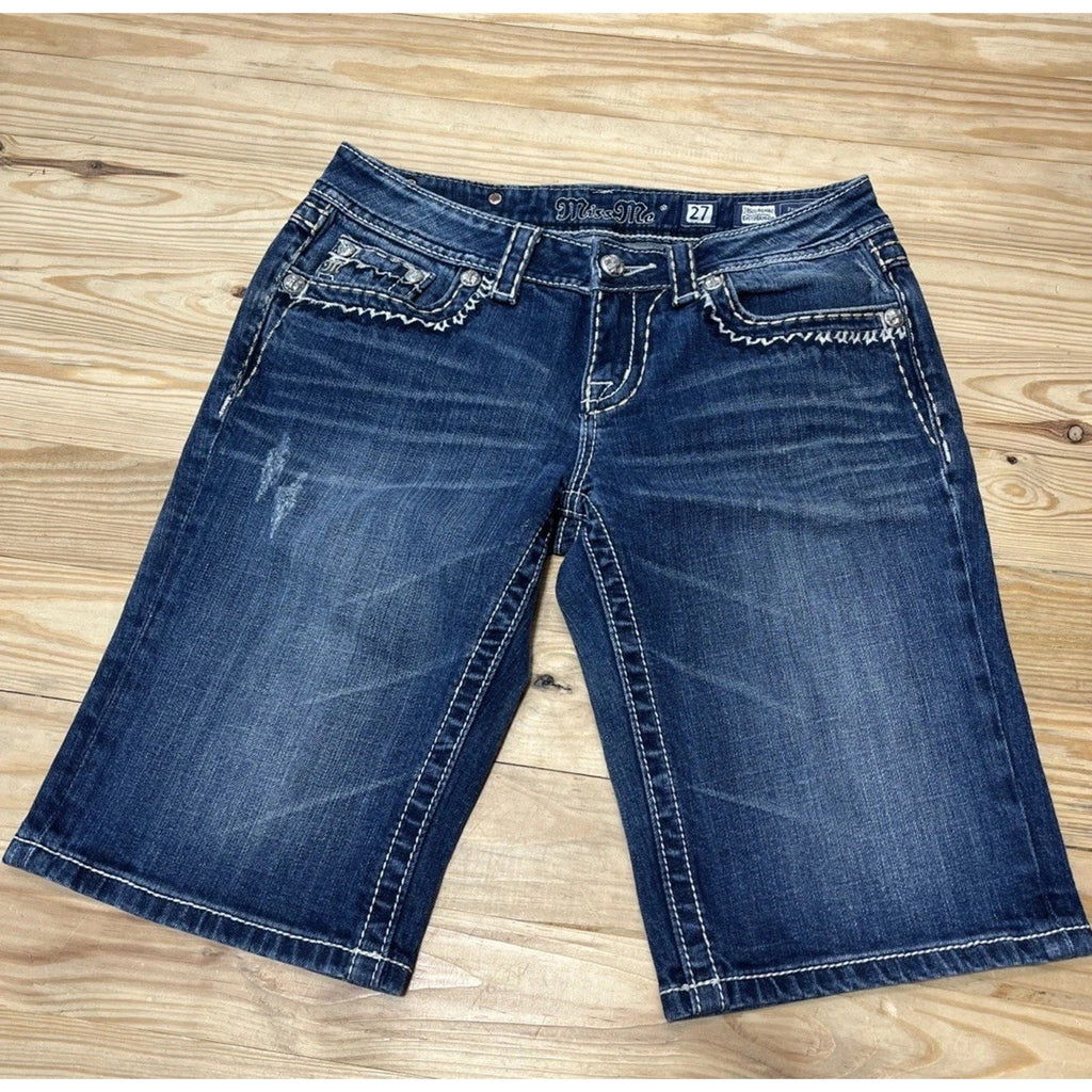 Miss Me Shorts Easy Bermuda Women’s Size 27 Embellished Thick Stitch