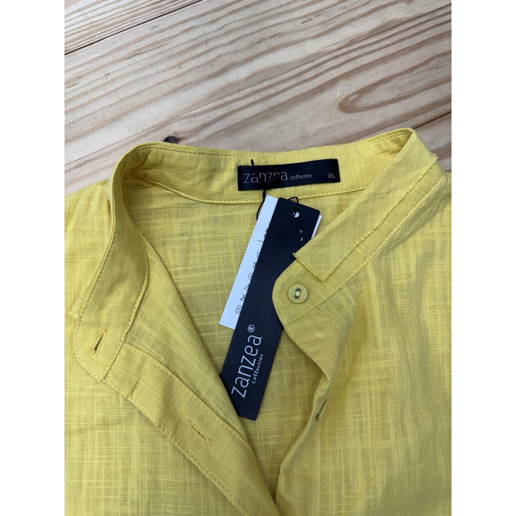 ZANZEA Mustard Yellow Tunic Top Blouse Button Sides Women’s Size XL NWT