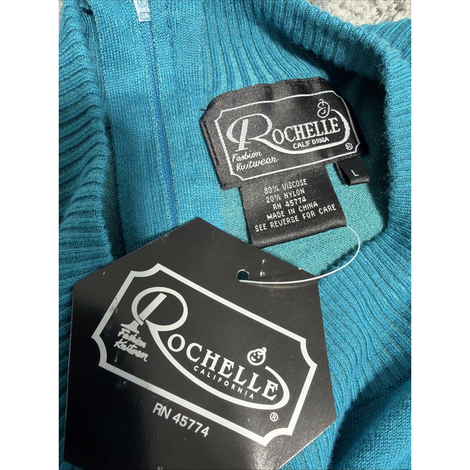 Vintage Rochelle California Blue Mock Neck Long Sleeve sweater - size Large New