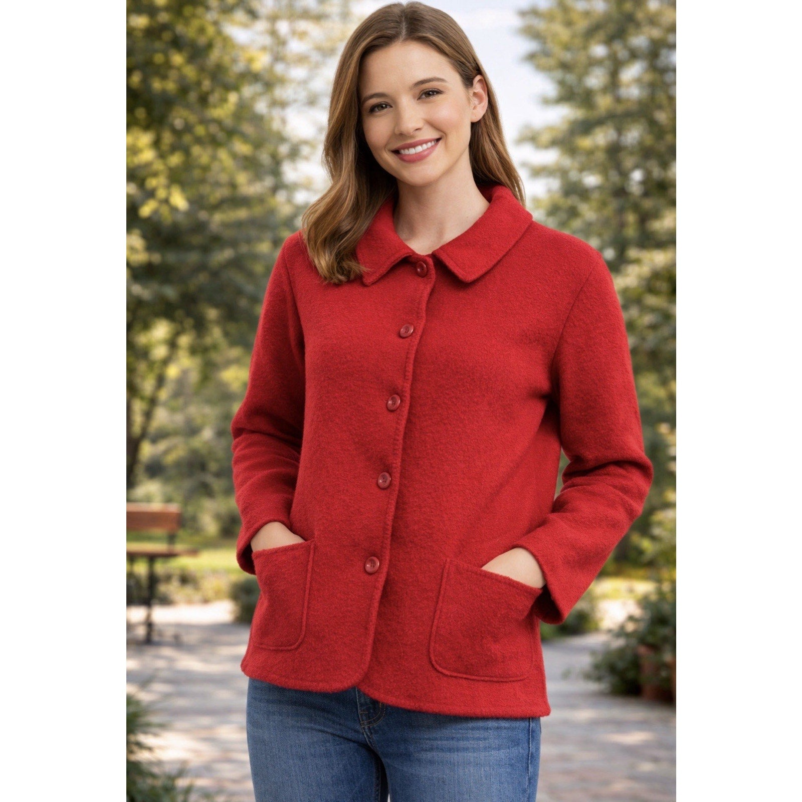 LIZ CLAIBORNE Women's Red Wool Button Front Coat/Jacket Made In USA Size L