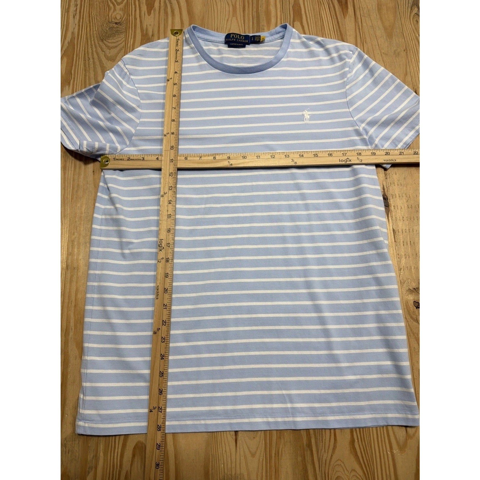 Genuine Polo Ralph Lauren Custom Slim Fit Stripe Jersey L T -shirt -Blue EUC