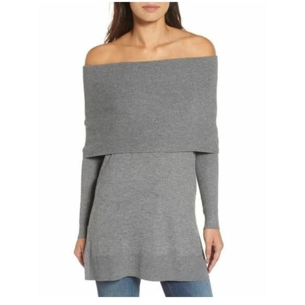 Caslon 3-in-1 Side Slit Convertible Cowl Neck Tunic Size M Dark Heather Grey NEW