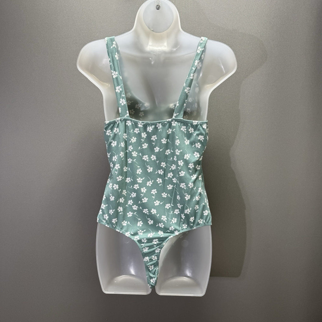 Just Polly New York Floral One Piece Bodysuit Green White Strap Women's Size M