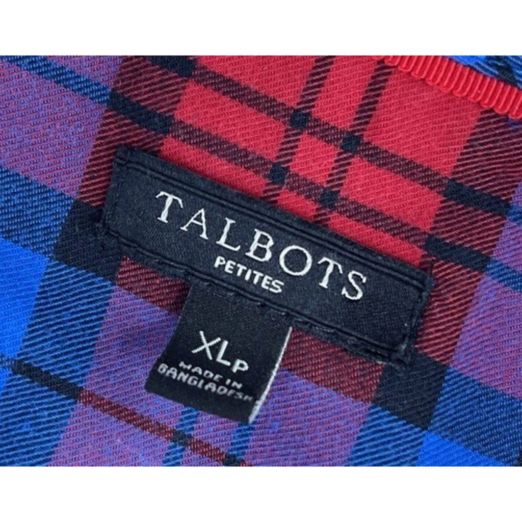 Talbots Womens Cotton Button Down Shirt Colorful Plaid Casual Top XL Petites
