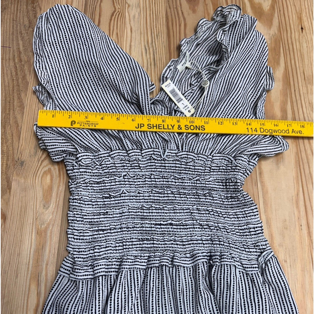 Max Studio NWT Smocked Waist Surplice Neck Wide Leg Crepe Jumpsuit Black Multi