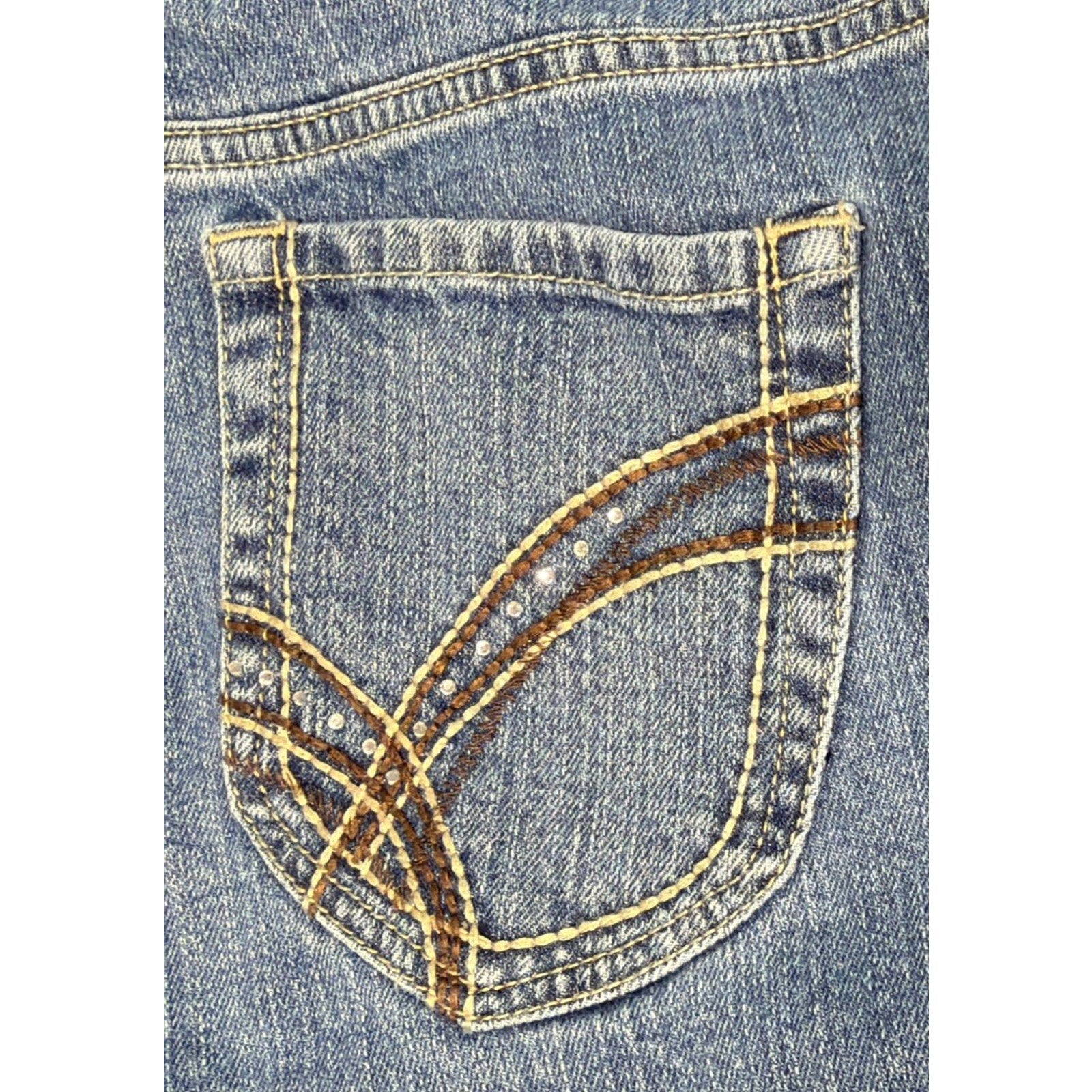 Chico's Additions Jeans Womens Mid Rise Straight Embellished Pocket 29x32