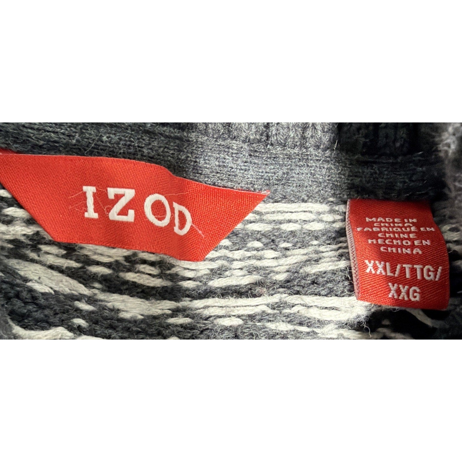 Izod Fair Isle Sweater Mens XXL Gray Wool Blend 1/4 Button Pullover Thick Knit