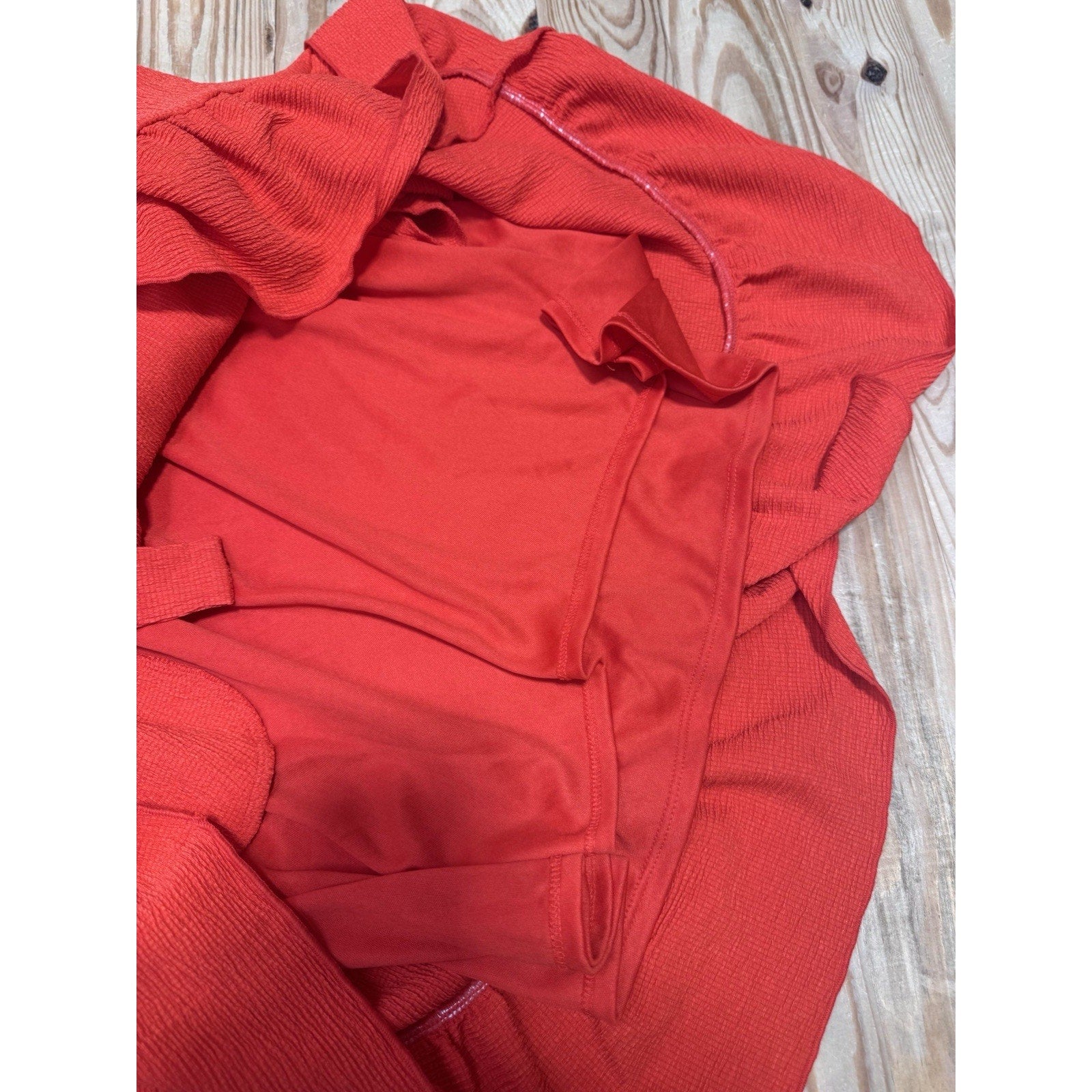 Cato Red Ruffle Flutter Trim V-Neck A-Line Dress Waist Tie Women’s Size Large