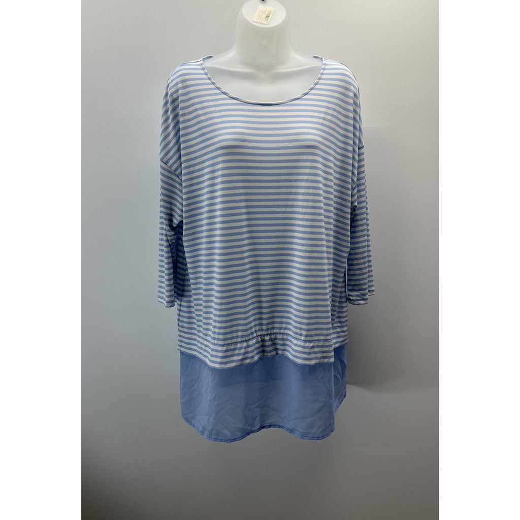 Chicos Light Blue Stripe 3/4 Sleeve Tunic Top Size 2
