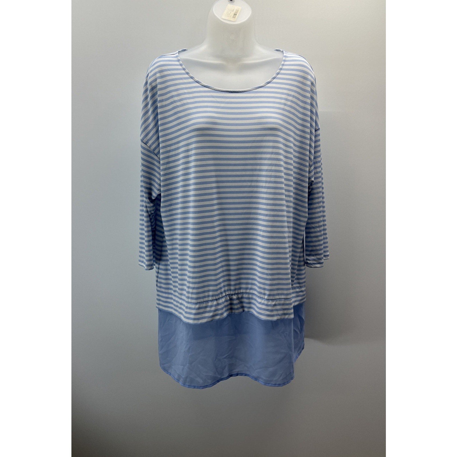 Chicos Light Blue Stripe 3/4 Sleeve Tunic Top Size 2