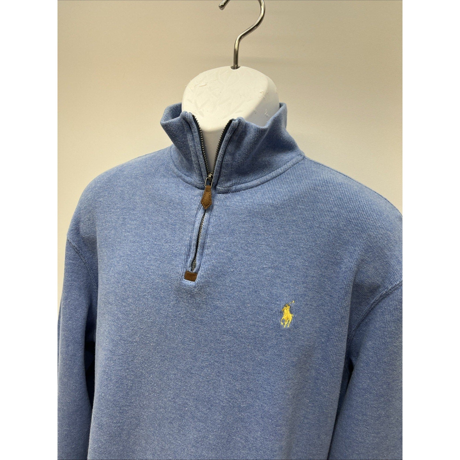 Polo Ralph Lauren Estate Rib 1/4 Zip Cotton Sweater - Mens Large - Blue