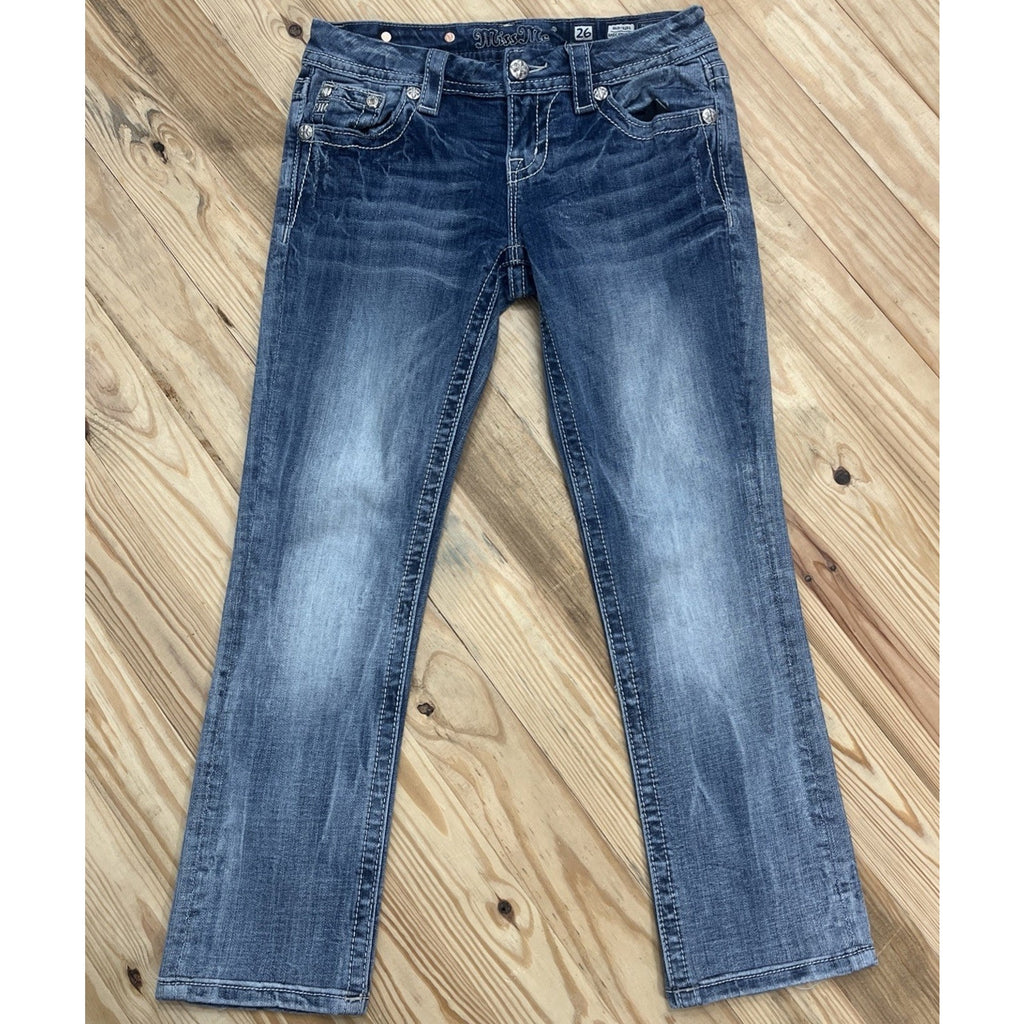 Women's Miss Me Easy Straight Embellished Jeans Size 26x26 Denim Hemmed