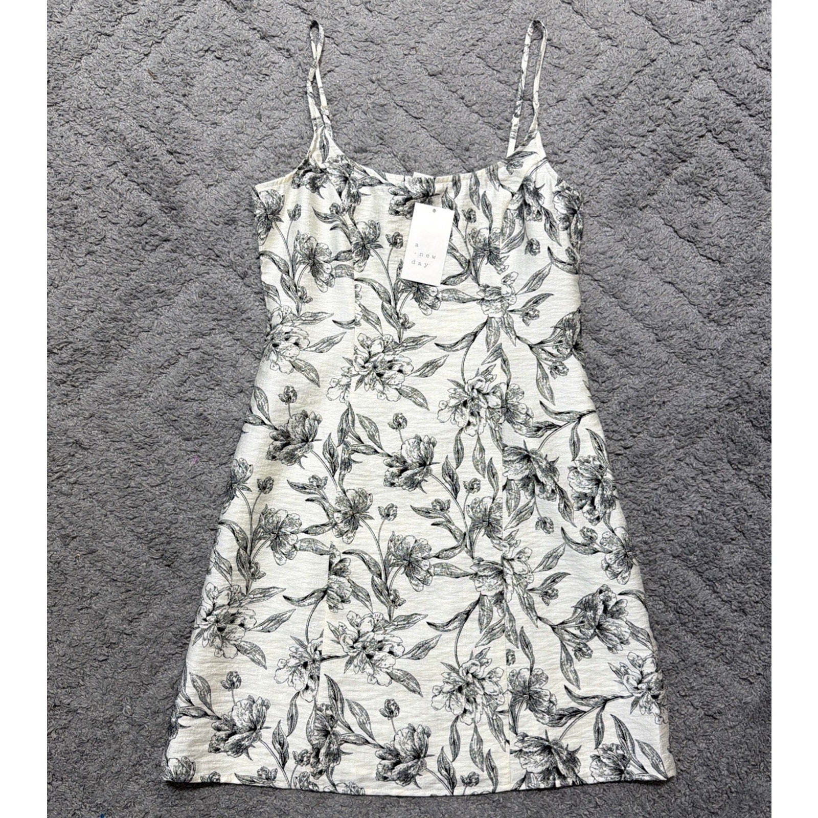 A New Day Floral Mini Dress Womens 4 Black White Slip Sundress Cottagecore New