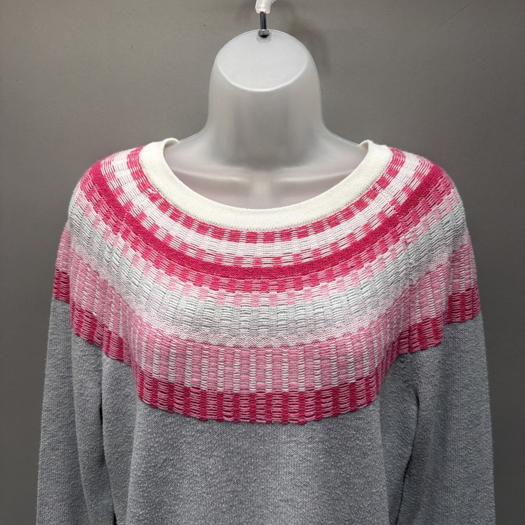 Talbots Women M Fair Isle Long Sleeve Pullover Rib Yoke Crewneck Sweater