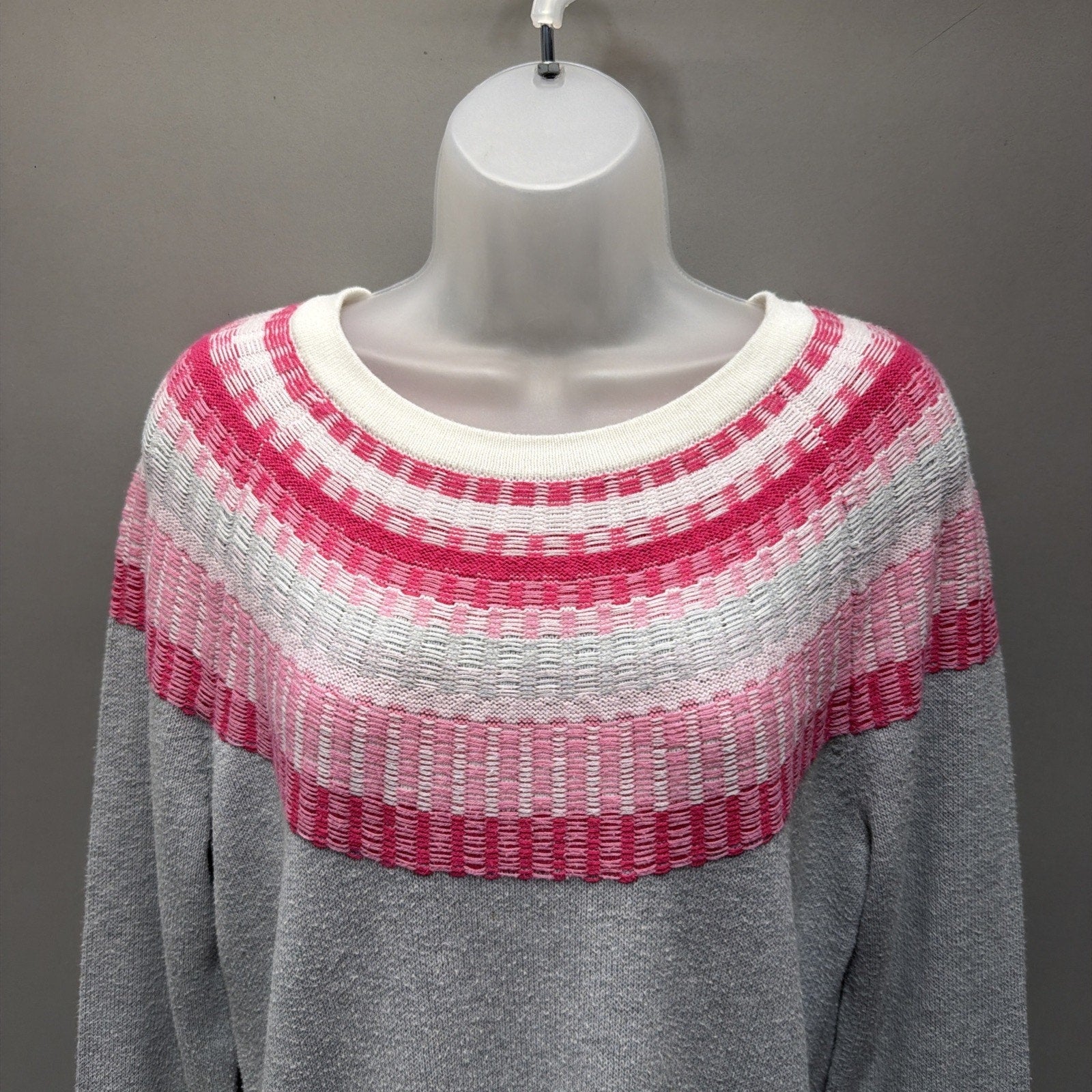 Talbots Women M Fair Isle Long Sleeve Pullover Rib Yoke Crewneck Sweater