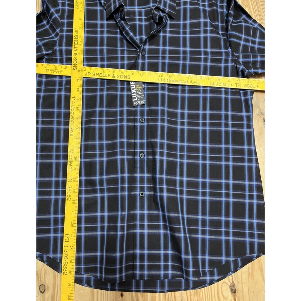 NWT Apt.9 Luxury Button Up Shirt Men's LBlack with Blue Gray Geometric Pattern