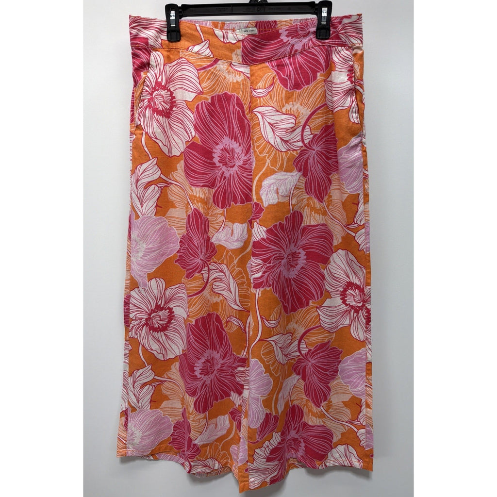 Rachel Zoe 100% Linen Floral Print Cropped Wide Pants Size M