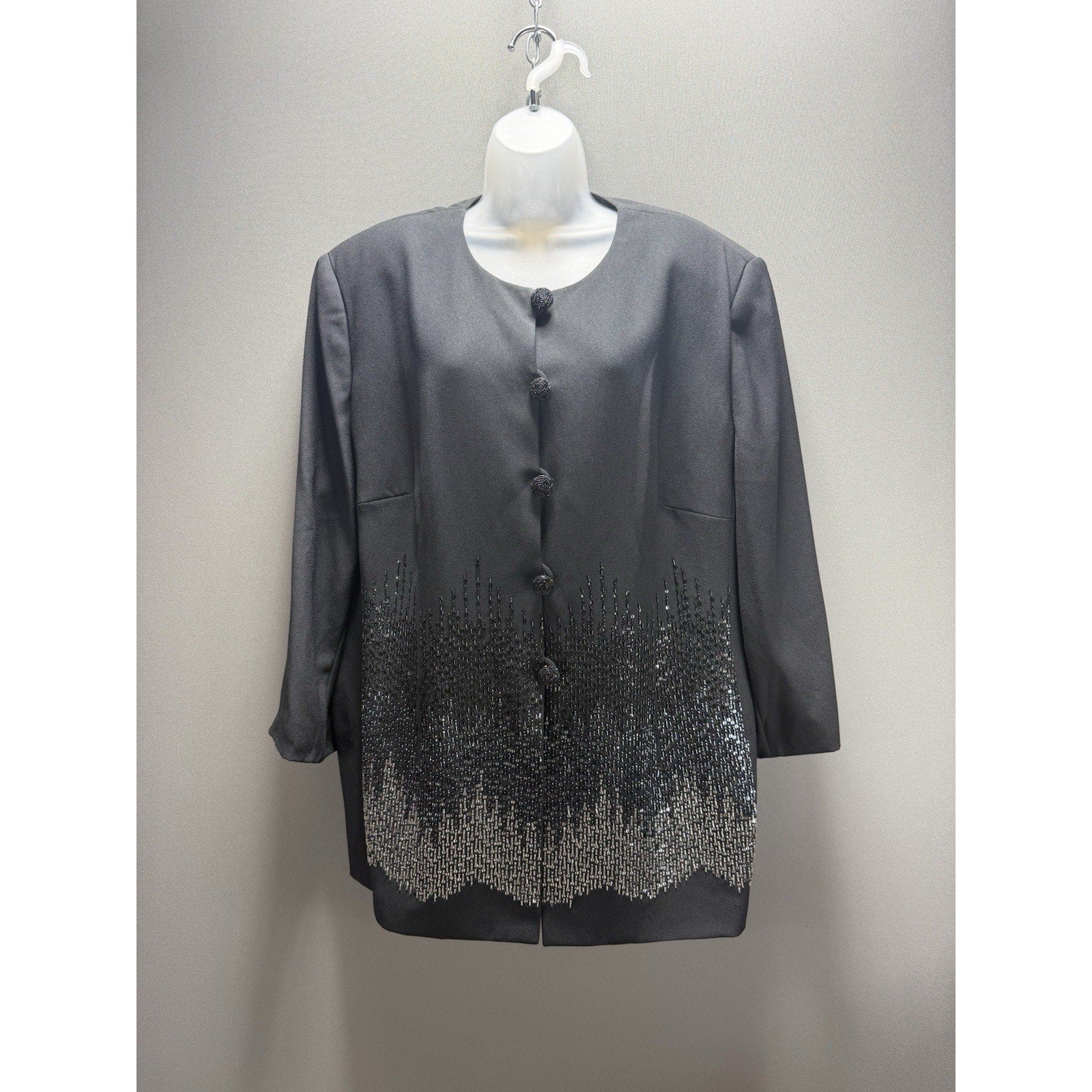 John Meyer of Norwich 24W Black Beaded Evening Jacket Plus Size Formal Party