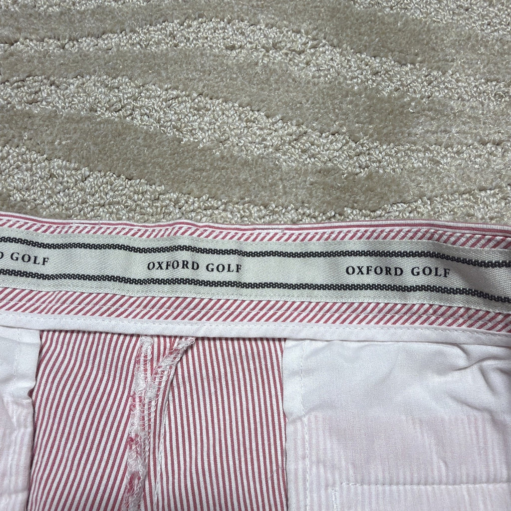 Oxford Golf Pink White Stripe Seersucker Chino Shorts Flat Front Stretch Sz 38