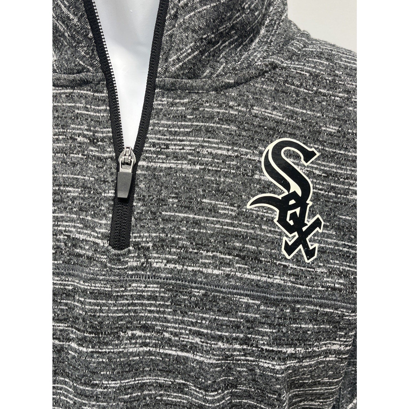 Chicago White Sox Mens Majestic 1/4 Zip Longsleeve Fleece Grey Shirt Size XL EUC