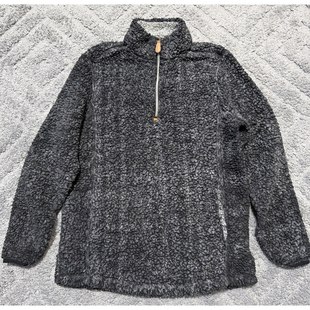Katydid Black Grey Oversized Thick Sherpa Fleece Jacket 1/4 Zip Pullover Small