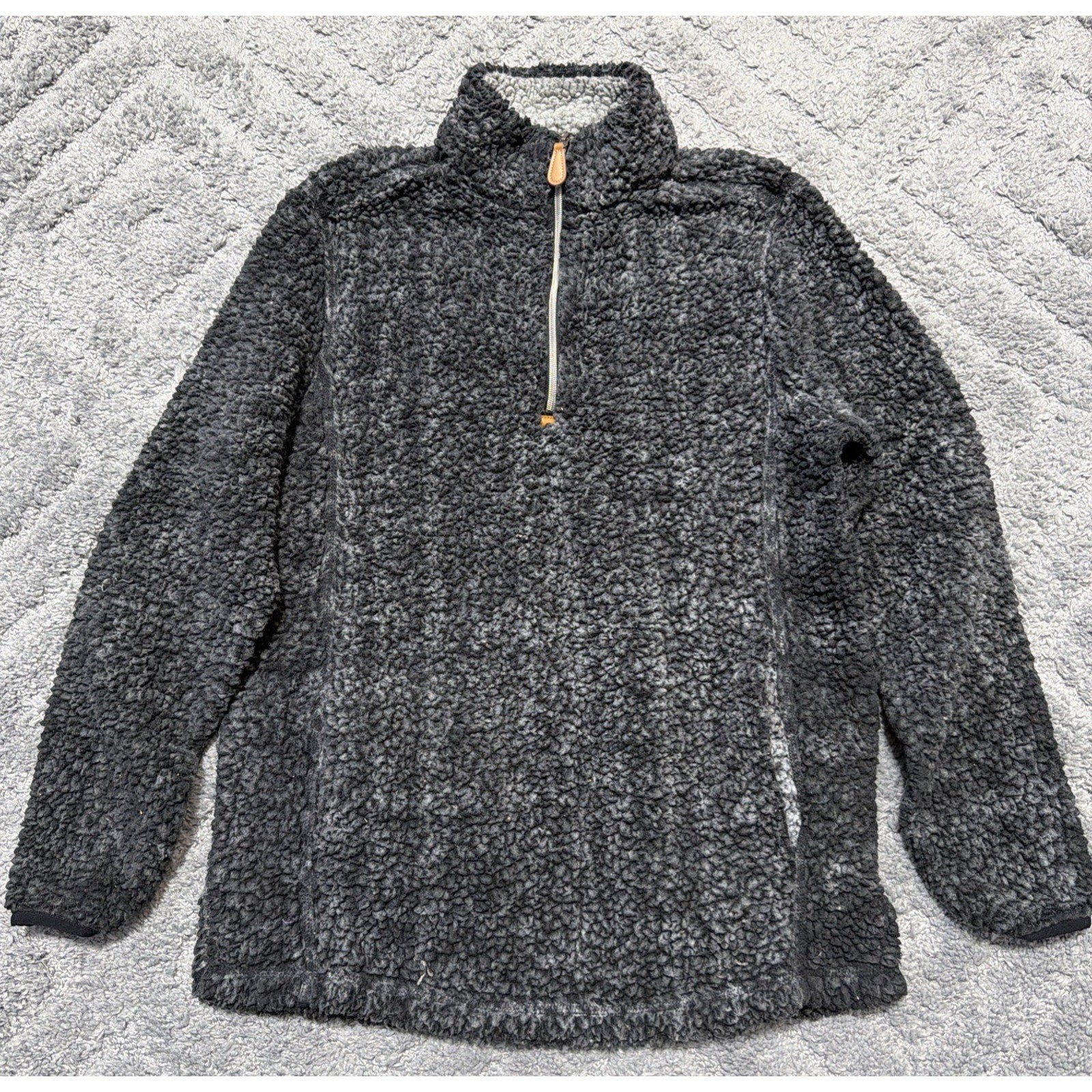 Katydid Black Grey Oversized Thick Sherpa Fleece Jacket 1/4 Zip Pullover Small