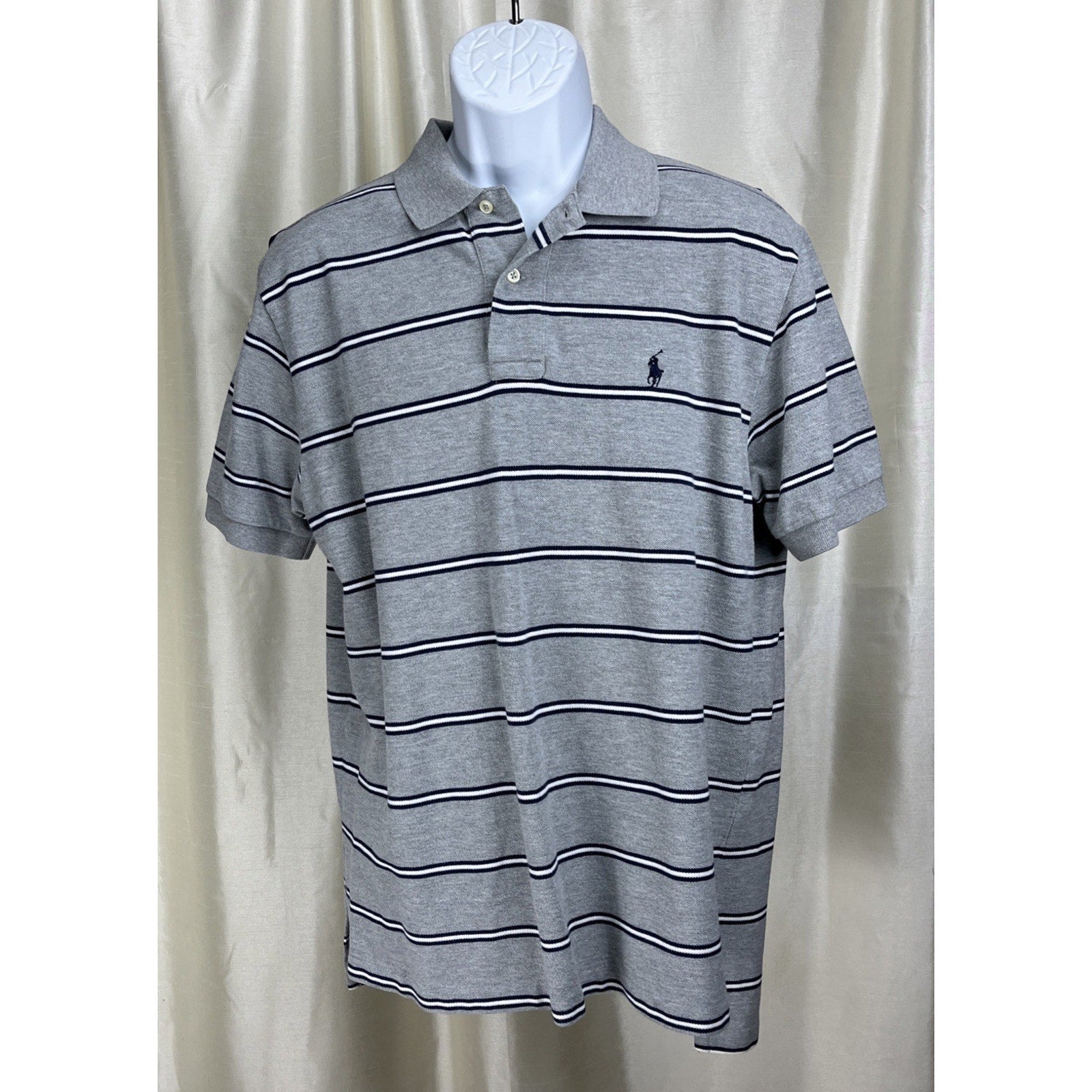 Polo Ralph Lauren Vintage Y2K Gray Navy Striped Cotton Shirt Men's Size L