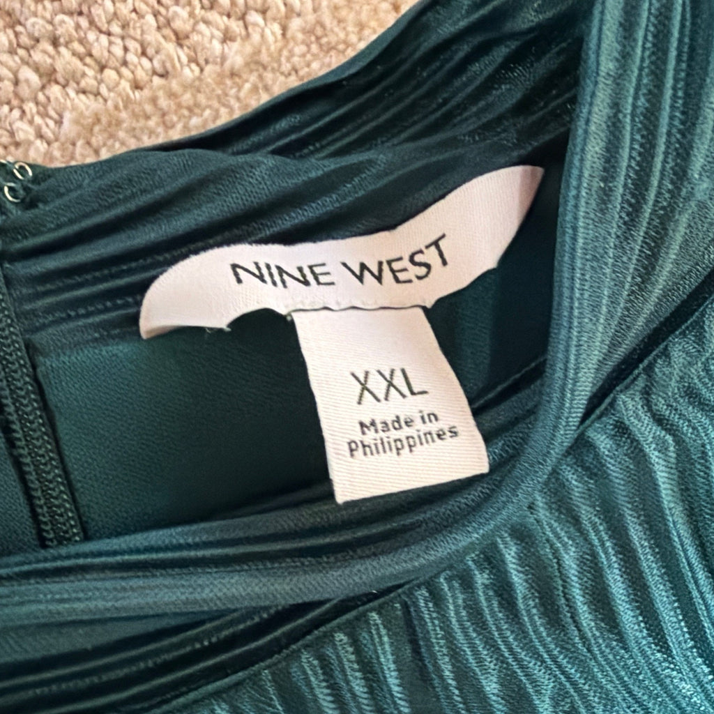 NWT Nine West Formal Dress Balloon Sleeve Silky Green Dress Size XXL