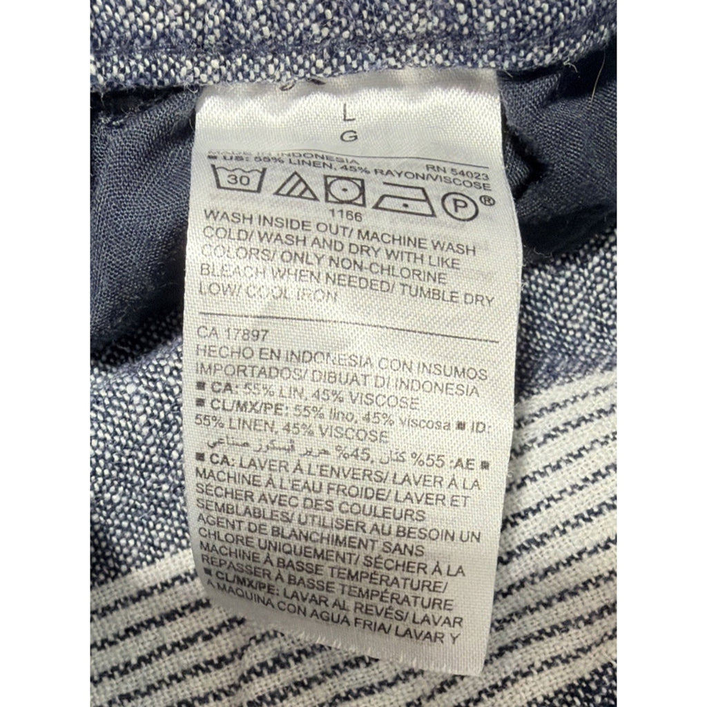 OLD NAVY Navy Blue/White Striped Woven Linen/Rayon Drawstring Pants Sz Large