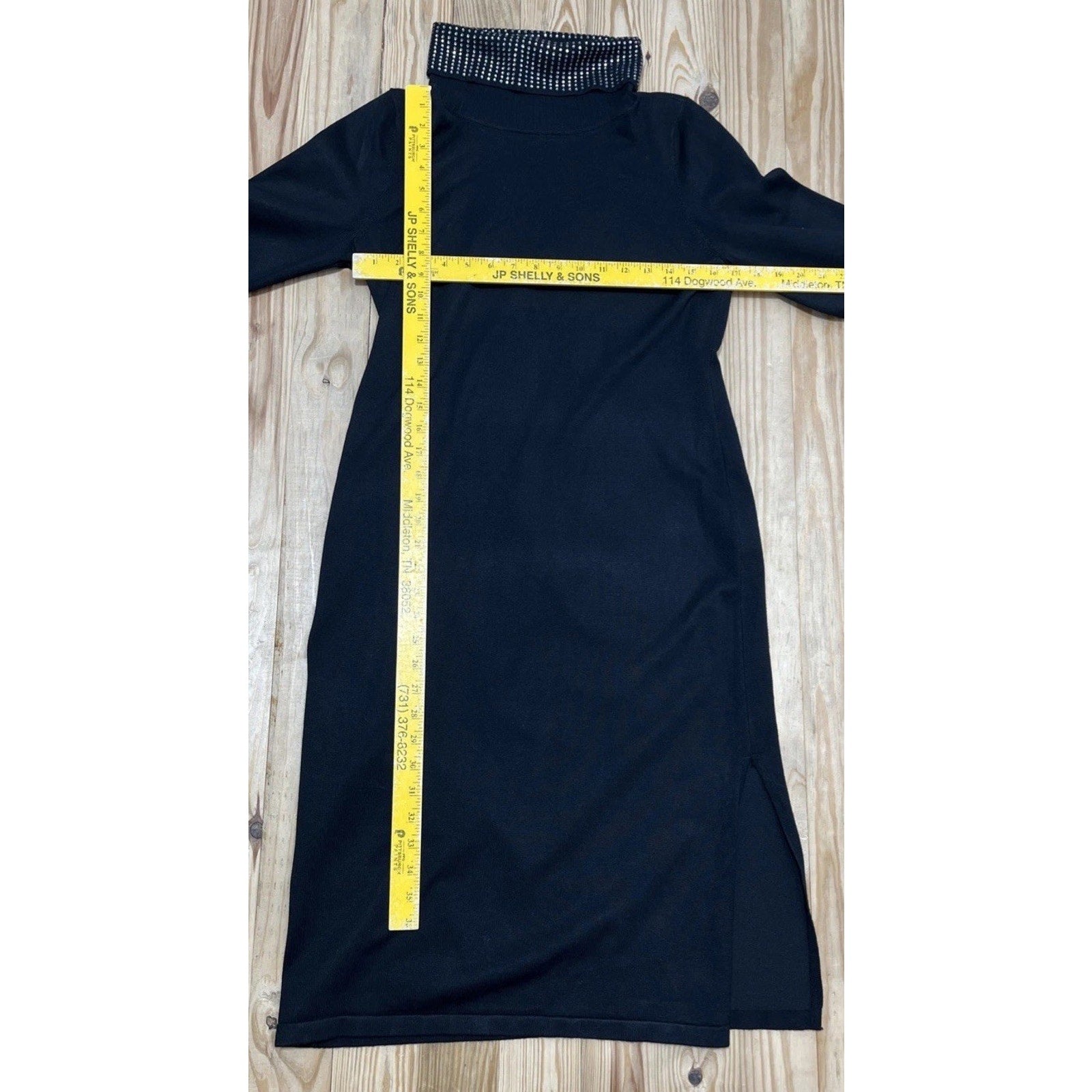 Calvin Klein Women Embellished Turtle Neck Sweater Black Dress Size M