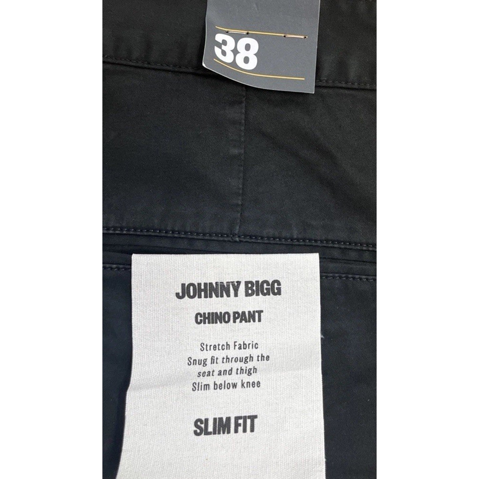 Johnny Bigg Mens Size 38x32 Black Slim Fit Stretch Chino Pants Zip Fly NWT