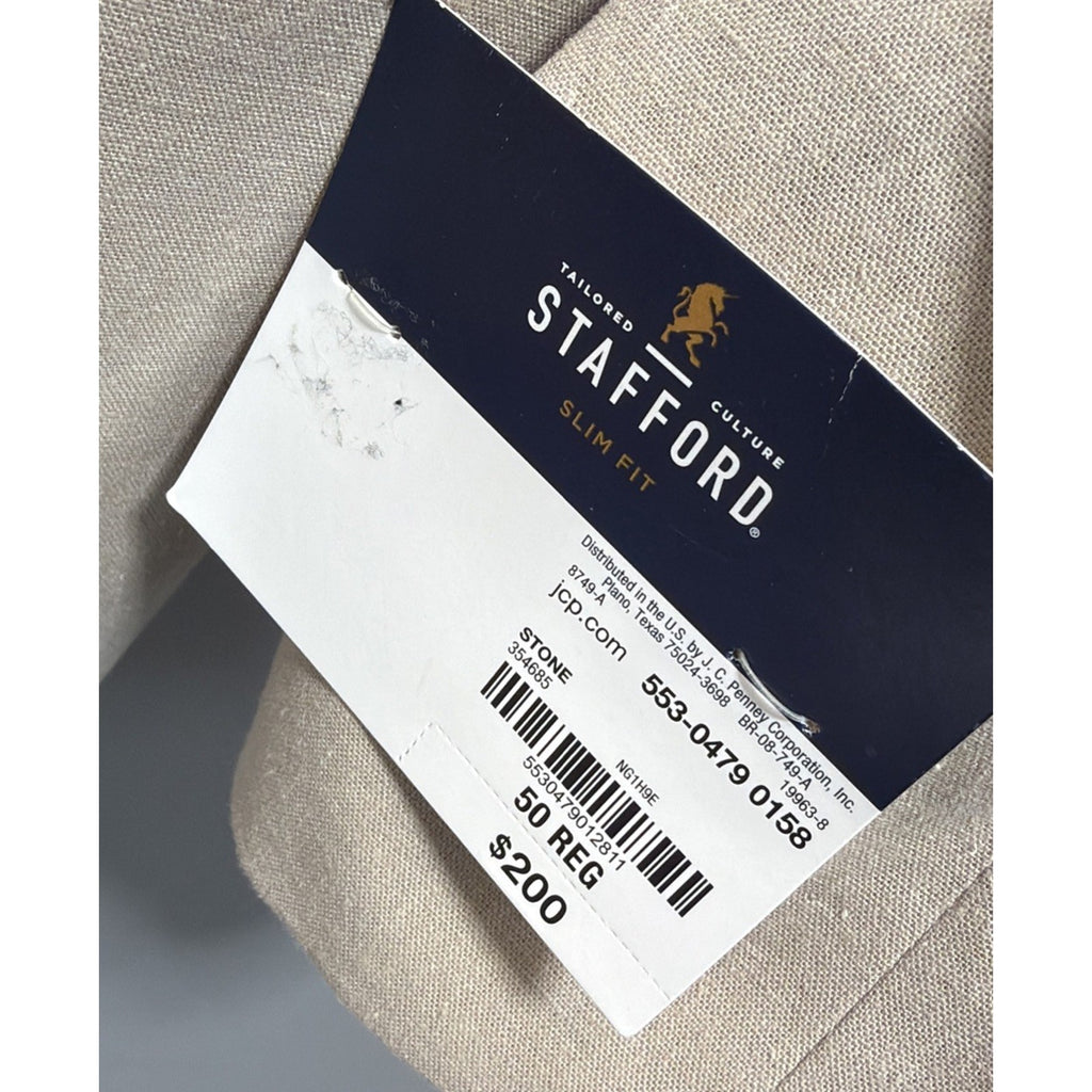Stafford Slim Fit Linen Cotton Sport Coat Blazer Beige Stone 50R NWT Summer