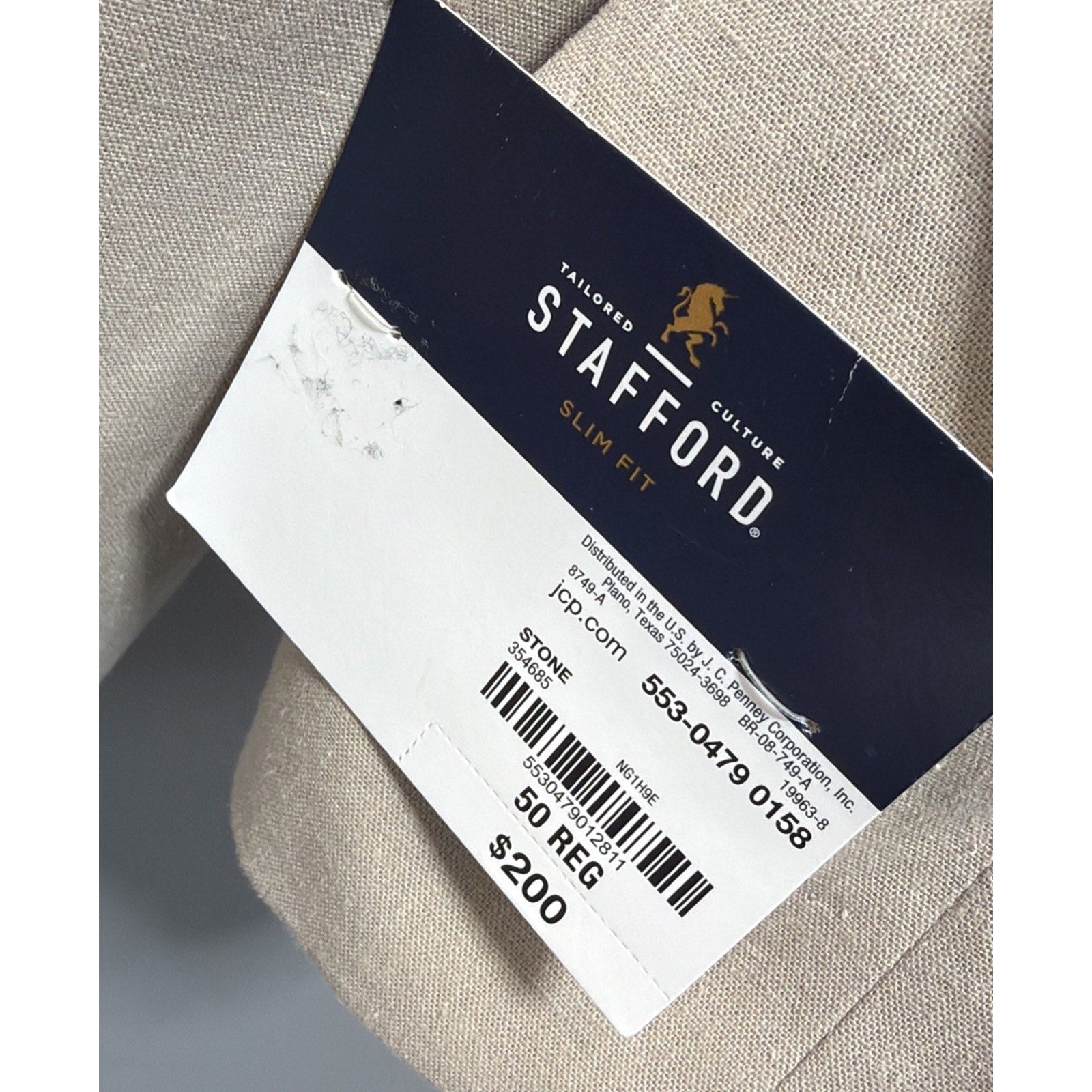 Stafford Slim Fit Linen Cotton Sport Coat Blazer Beige Stone 50R NWT Summer
