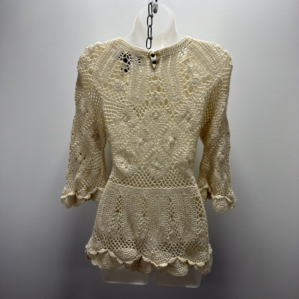 Nicole Miller Women Cover Up S Cream Crochet Cashmere Angora Blend Boho Coastal
