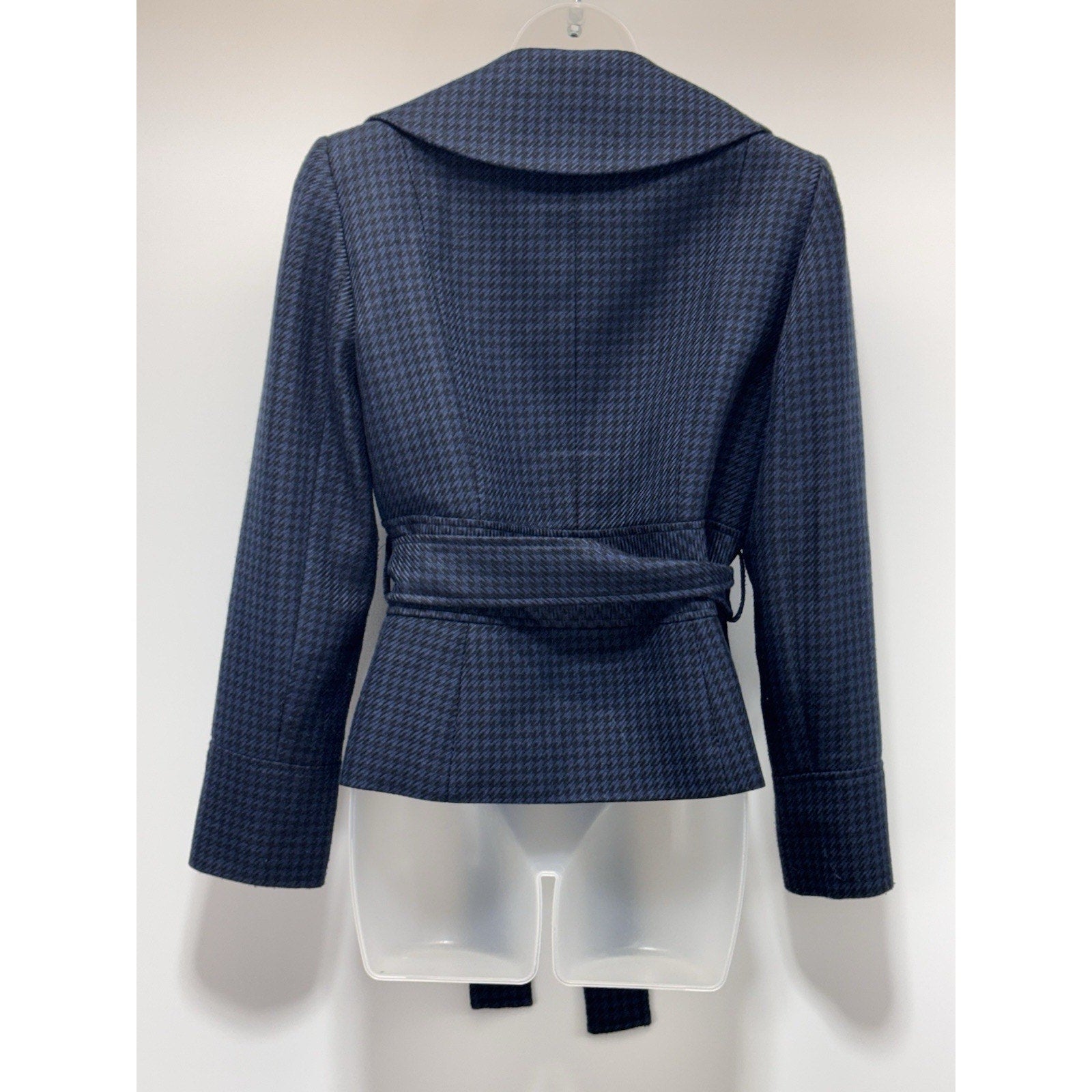 Tahari Levine Isabella Demarco Black Navy Houndstooth Tie Waist Blazer Jacket 6