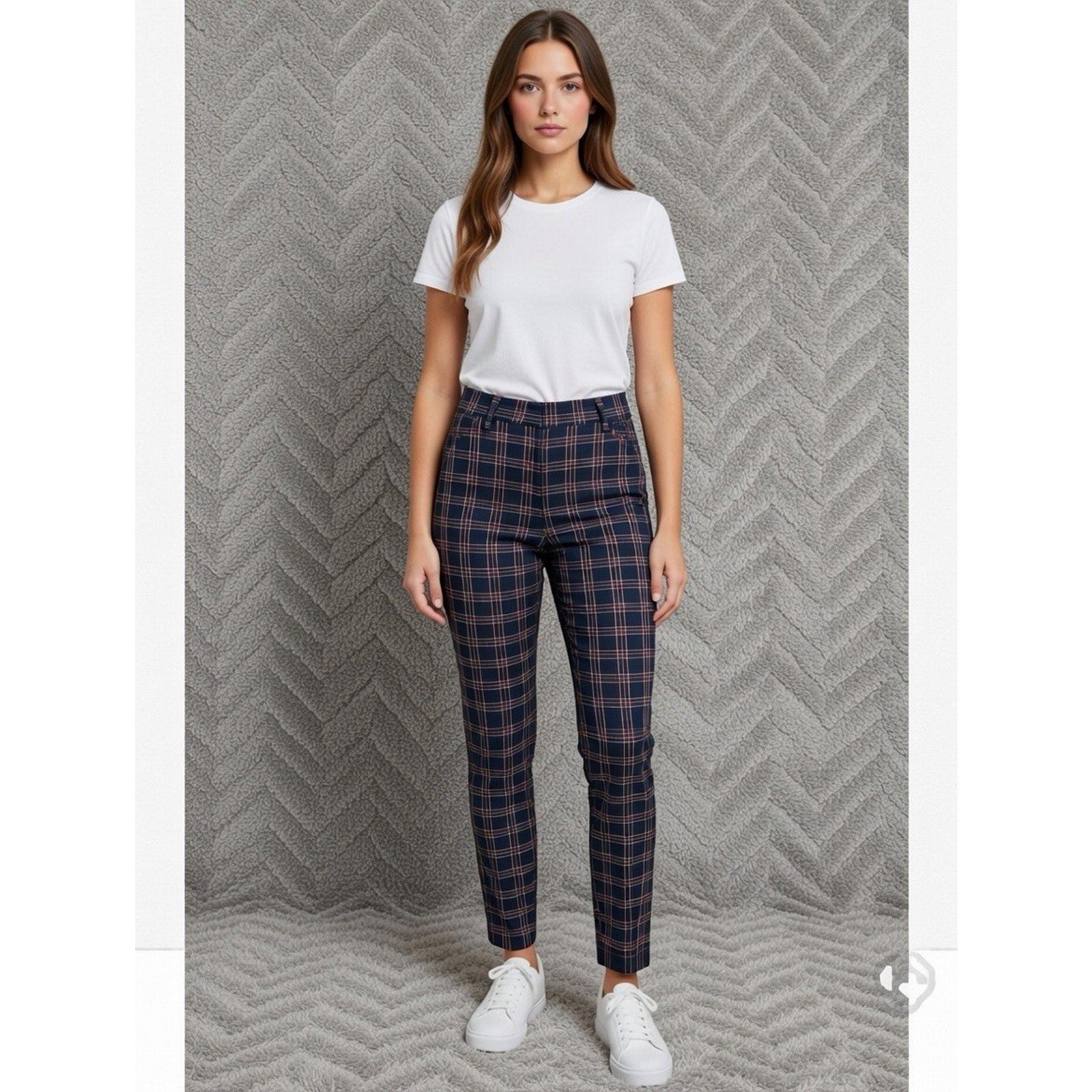 Hollister Womens Navy Blue Plaid Ultra High Rise Pants Size Small 27x27
