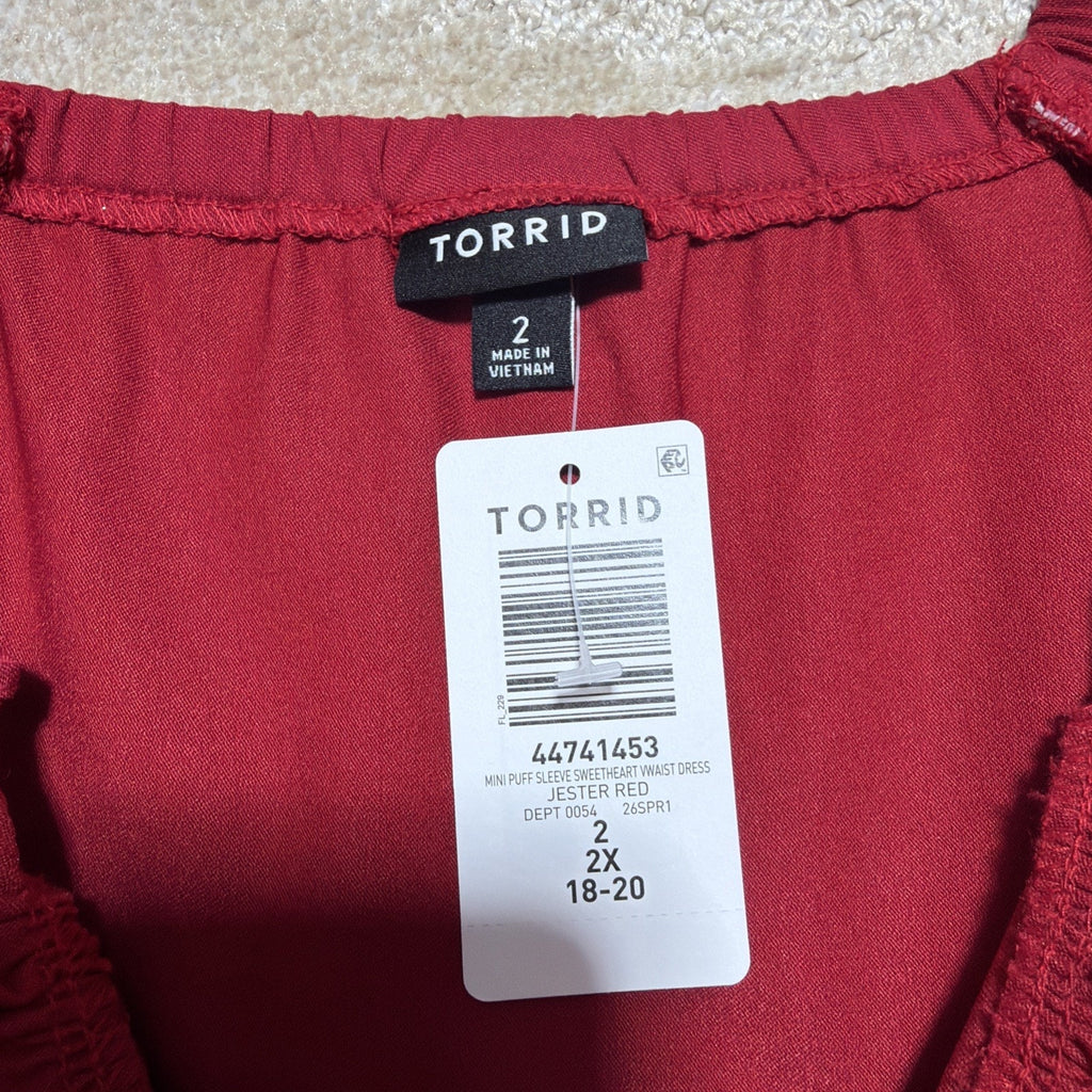 Torrid Sweetheart Mini Dress Womens Plus 1X Red Puff Sleeve Stretch NWT