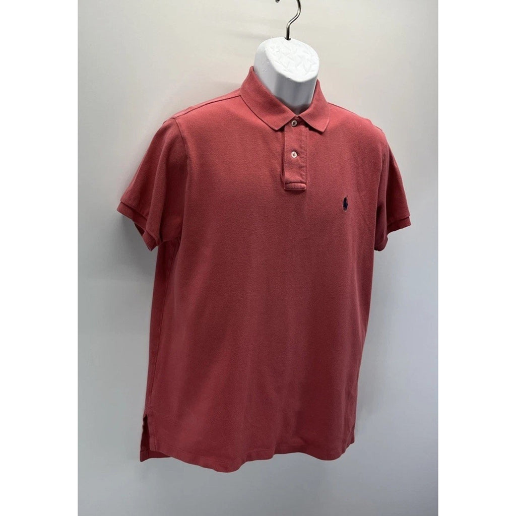 Polo Ralph Lauren Custom Fit Polo Shirt Men's L Salmon Pink Blue Pony Cotton