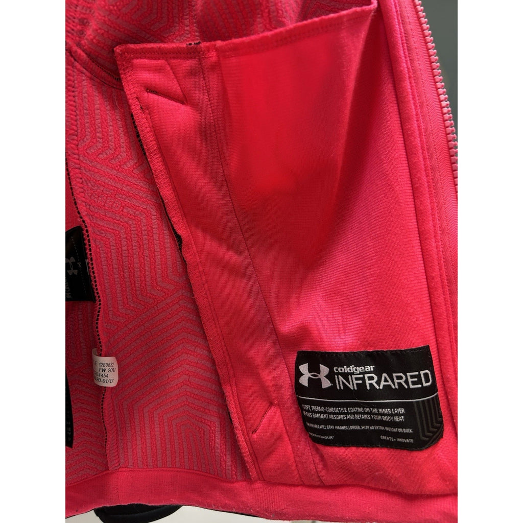 Under Armour Girl’s Medium Hoodie Black and Pink Storm Full Zip Cold Gear.