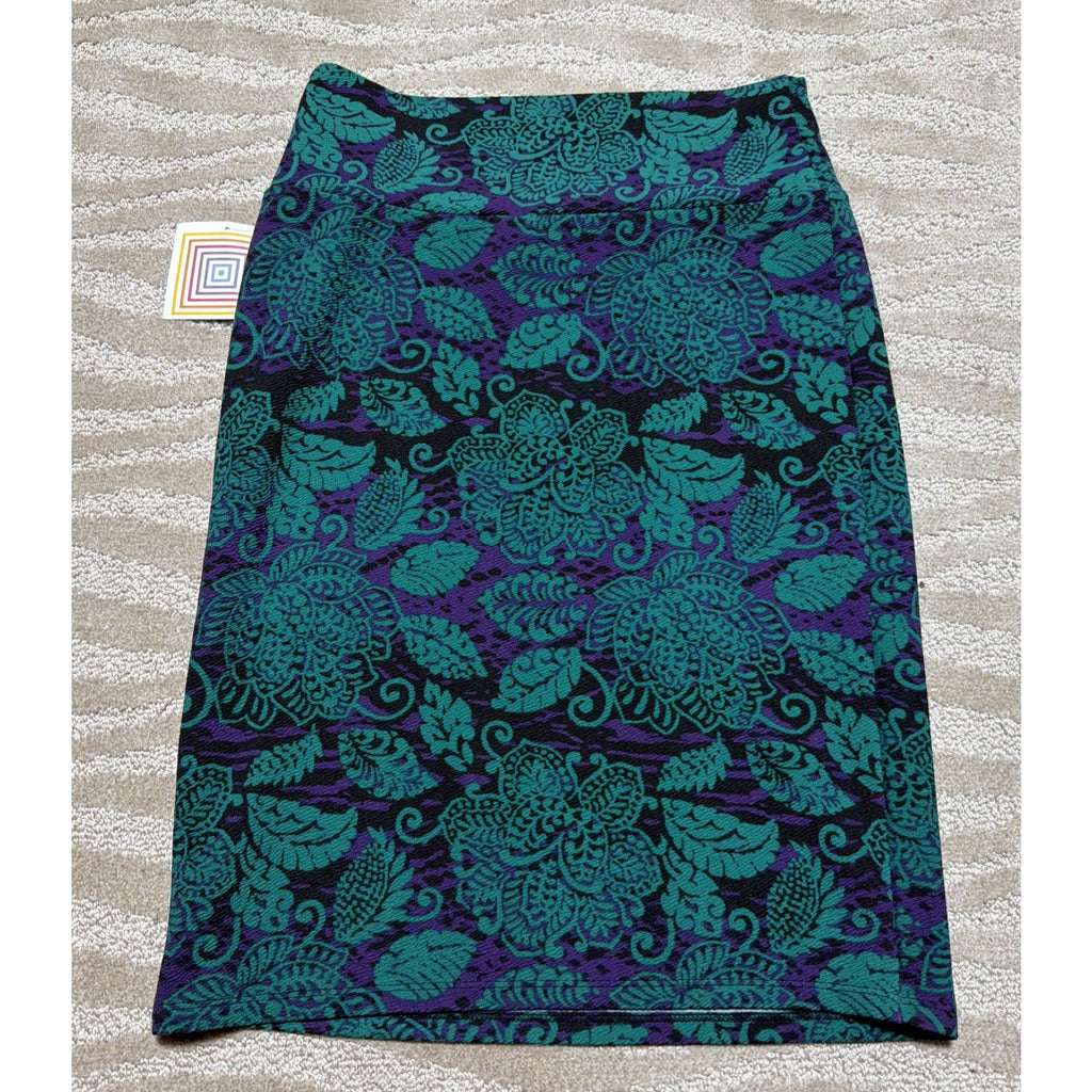 NEW LulaRoe Black Purple Green Floral Swirl Cassie Skirt Large Stretch