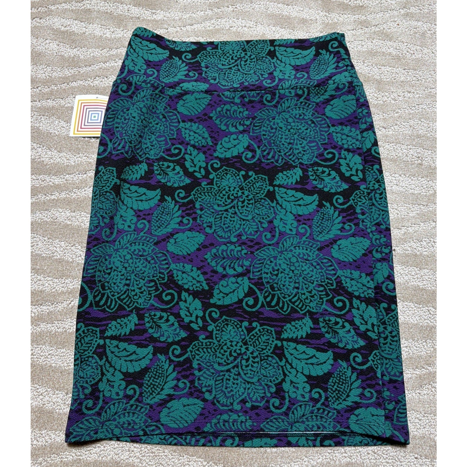 NEW LulaRoe Black Purple Green Floral Swirl Cassie Skirt Large Stretch